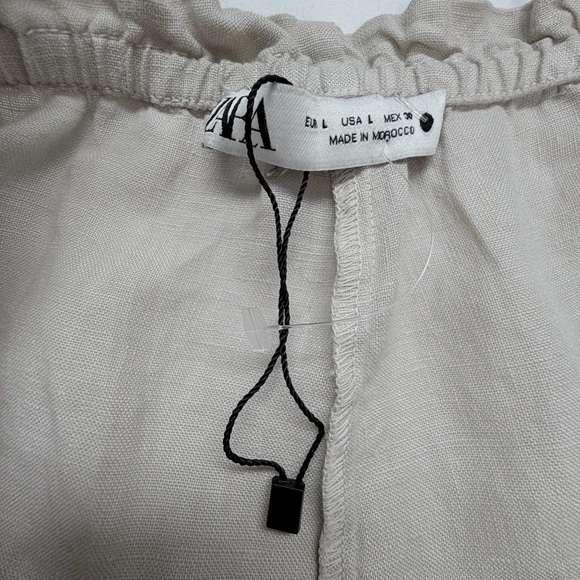 Zara Cream Wide-Leg Linen Drawstring Pants - Picture 9 of 14